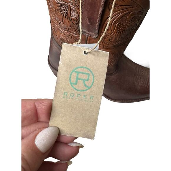 Roper NEW Dusty Tooled Ankle Snip Short Cowboy Boots Women’s Size 10 Brown - Picture 7 of 9